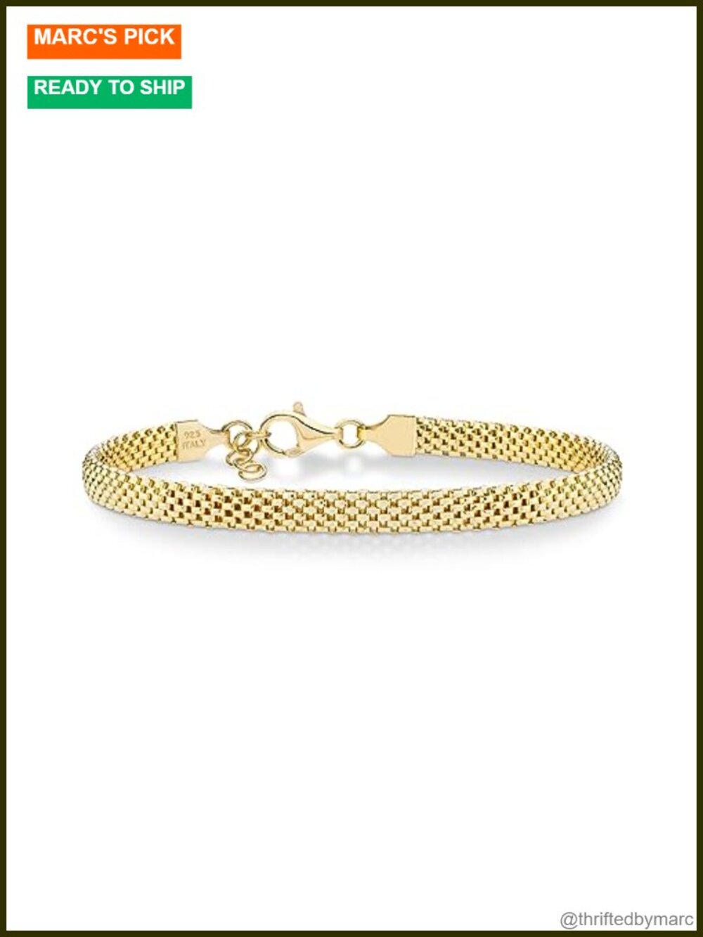 18K Gold Plated 925 Sterling Silver 5mm Mesh Bracelet Italian Style